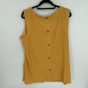 JM‎ COLLECTION Yellow Ribbed Button Back Sleeveless Tank Top Plus Size XXL